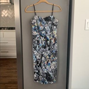 black halo kaleidoscope print lace dress